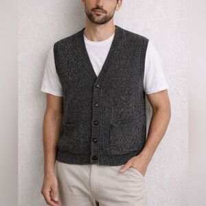 Vintage Summa Silk Charcoal Knit Button Front Sweater Vest Size L